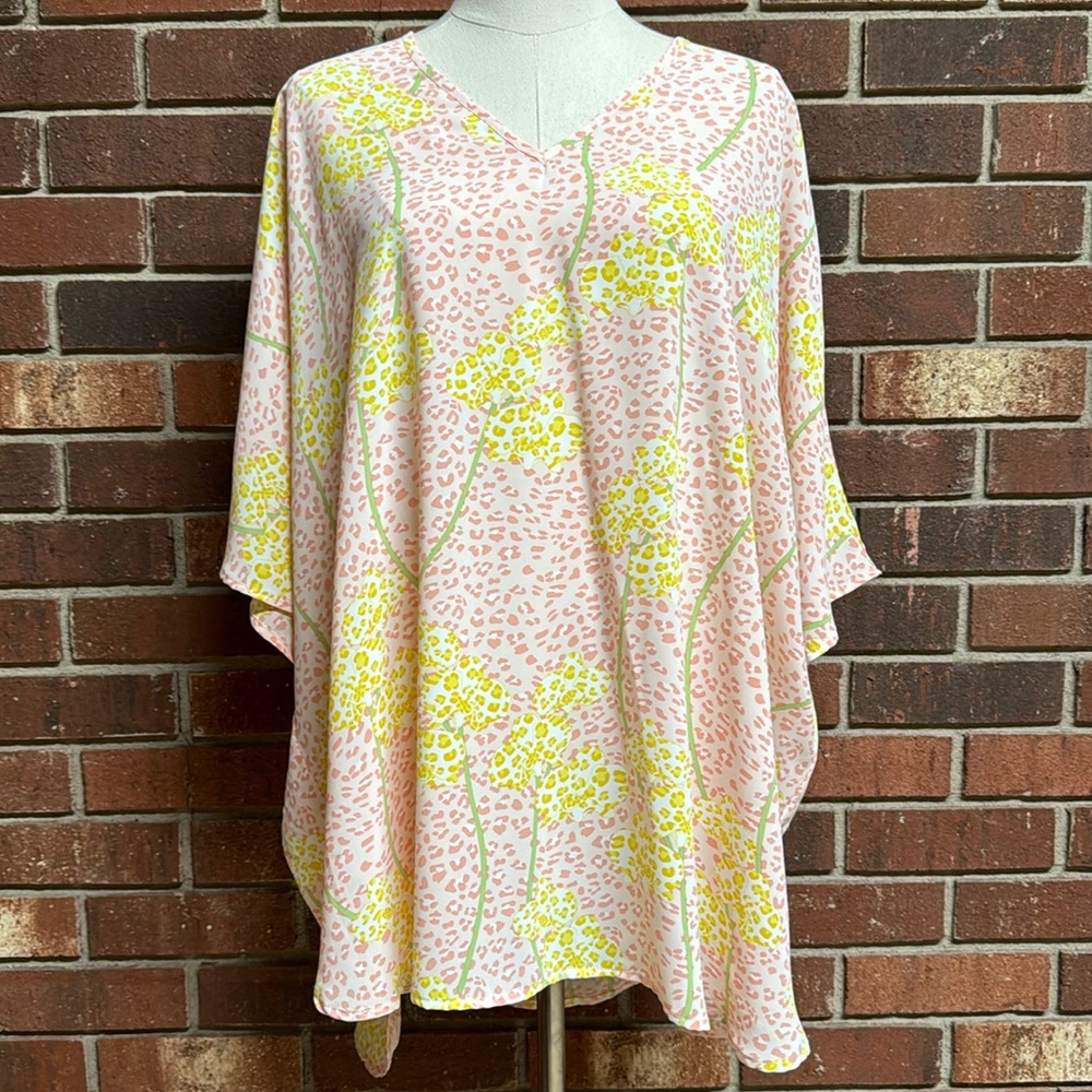 Caroline Hill Floral Leopard Print‎ Batwing Blouse Size S/M